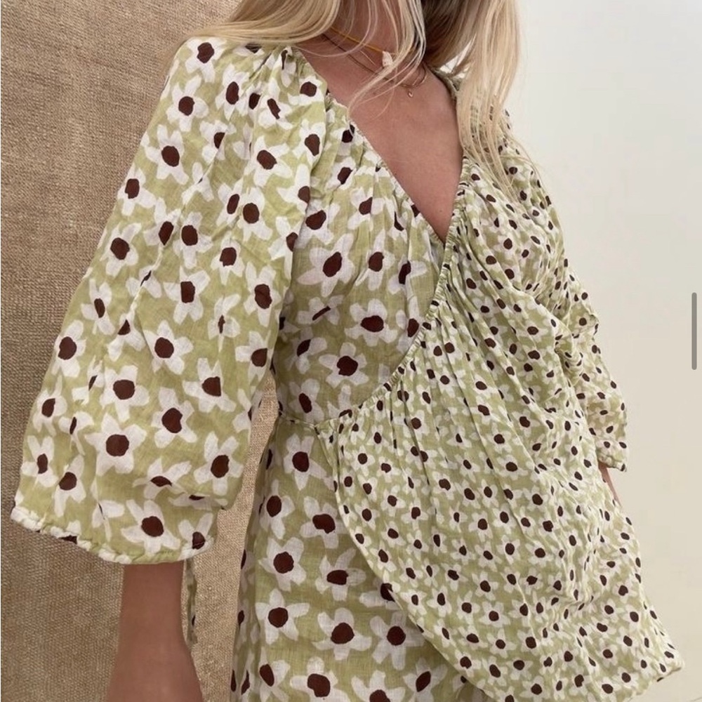 Zulu & Zephyr Olive Daisy Linen dress - Picture 3 of 6